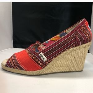 TOMS  Lina Espadrille Peep Toe Wedge Heels